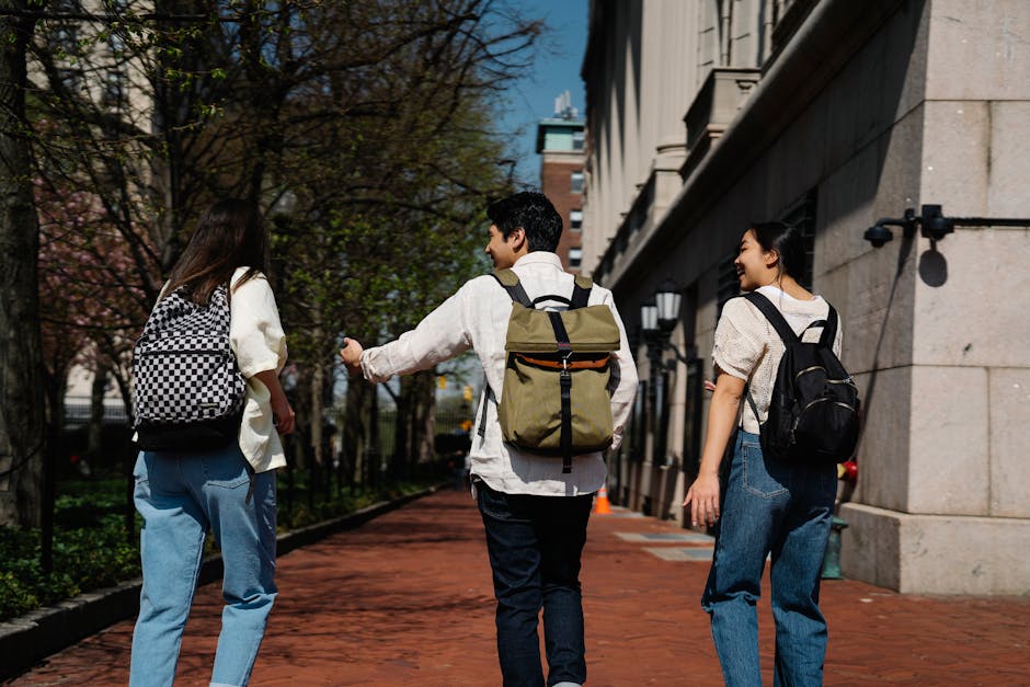Group of students on a guided city walk in Amsterdam